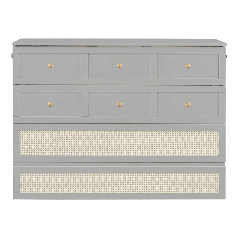 Gray Full Size Murphy Bed with Versatile Storage & Large Drawers