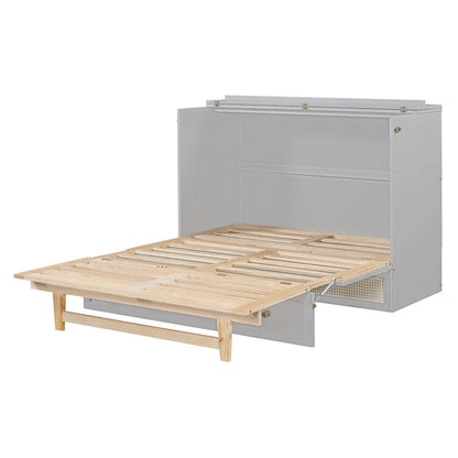 Gray Full Size Murphy Bed with Versatile Storage & Large Drawers