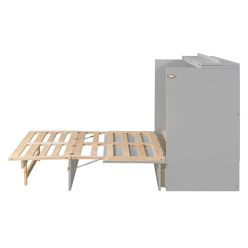 Gray Full Size Murphy Bed with Versatile Storage & Large Drawers