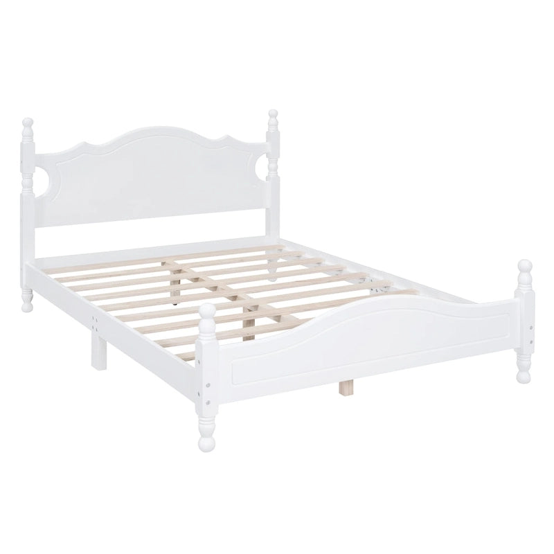Retro Style Pine Wood Platform Bed Frame with Headboard and Footboard, Wooden Slat Support