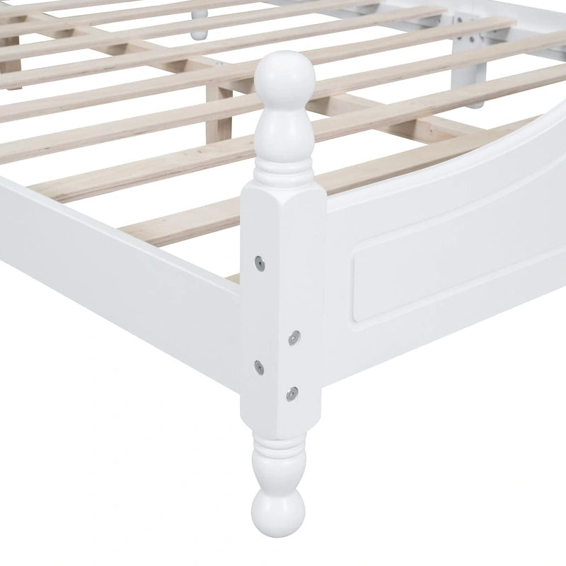 Retro Style Pine Wood Platform Bed Frame with Headboard and Footboard, Wooden Slat Support