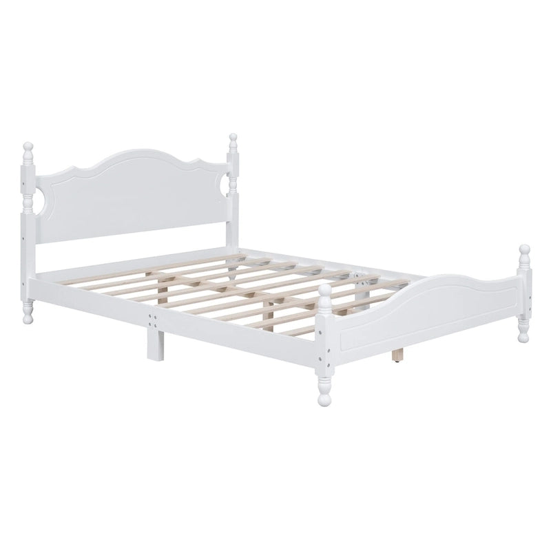 Retro Style Pine Wood Platform Bed Frame with Headboard and Footboard, Wooden Slat Support