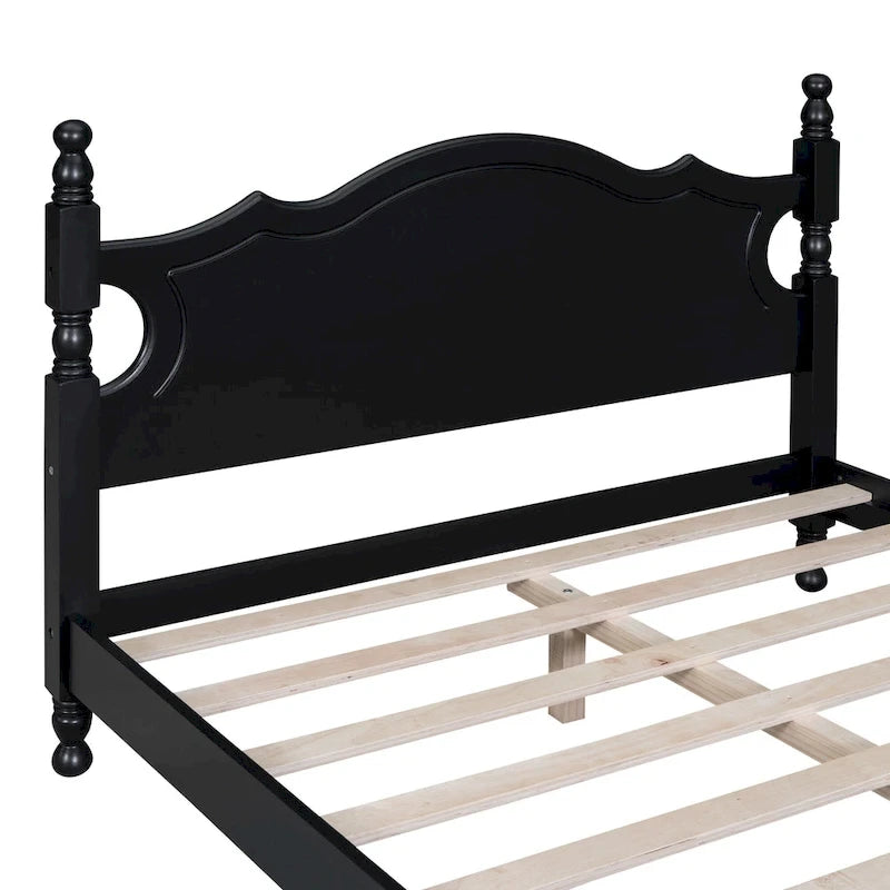 Retro Style Pine Wood Platform Bed Frame with Headboard and Footboard, Wooden Slat Support