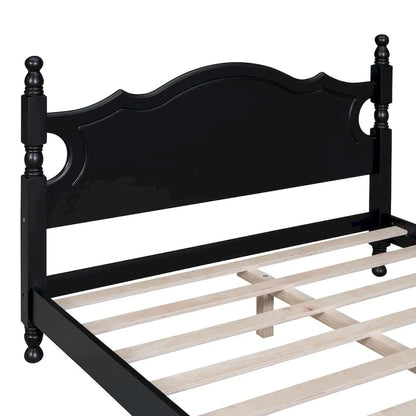 Retro Style Pine Wood Platform Bed Frame with Headboard and Footboard, Wooden Slat Support