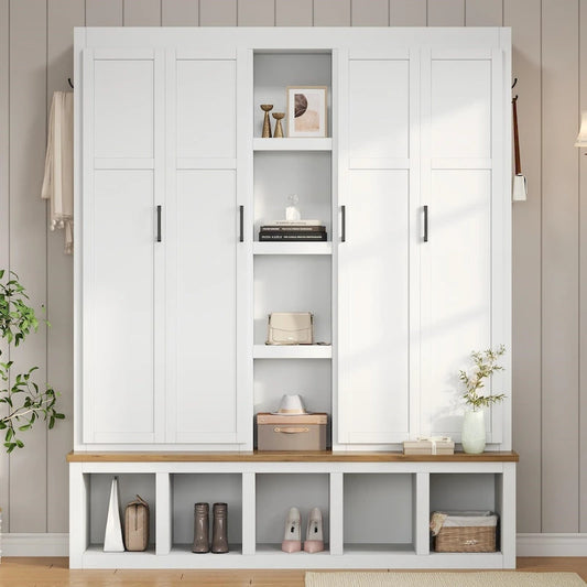 Farmhouse-Style 4-in-1 Hall Tree with Mudroom Bench by Harper&Bright Designs