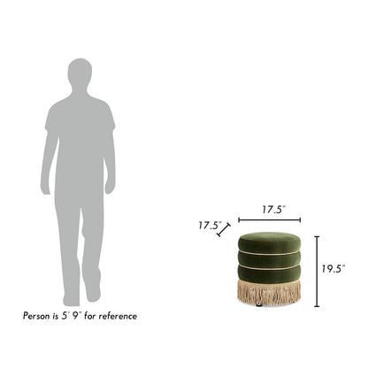 Edward 17.5 Round Upholstered Ottoman with Gold Bullion Fringe