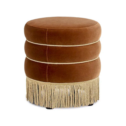 Edward 17.5 Round Upholstered Ottoman with Gold Bullion Fringe