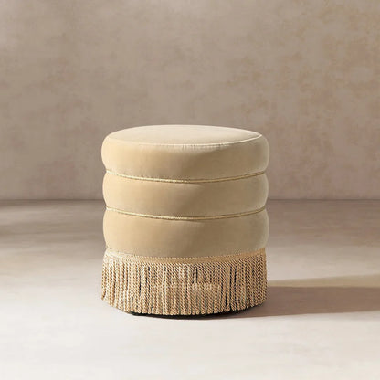 Edward 17.5 Round Upholstered Ottoman with Gold Bullion Fringe