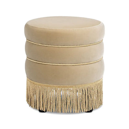 Edward 17.5 Round Upholstered Ottoman with Gold Bullion Fringe