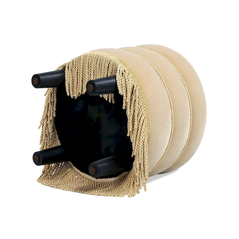 Edward 17.5 Round Upholstered Ottoman with Gold Bullion Fringe