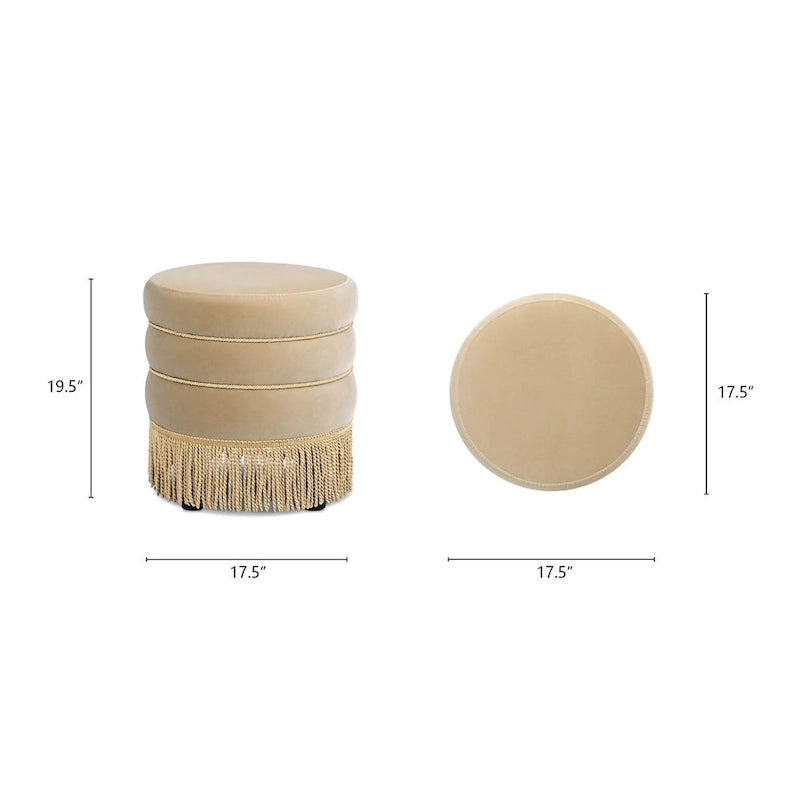 Edward 17.5 Round Upholstered Ottoman with Gold Bullion Fringe