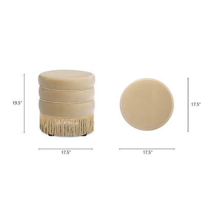 Edward 17.5 Round Upholstered Ottoman with Gold Bullion Fringe