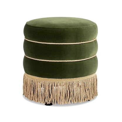 Edward 17.5 Round Upholstered Ottoman with Gold Bullion Fringe
