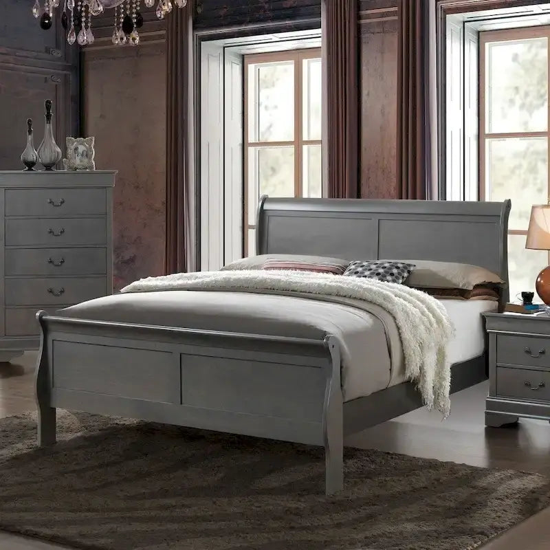 Furniture of America Mayday Contemporary Grey Solid Wood Sleigh Bed