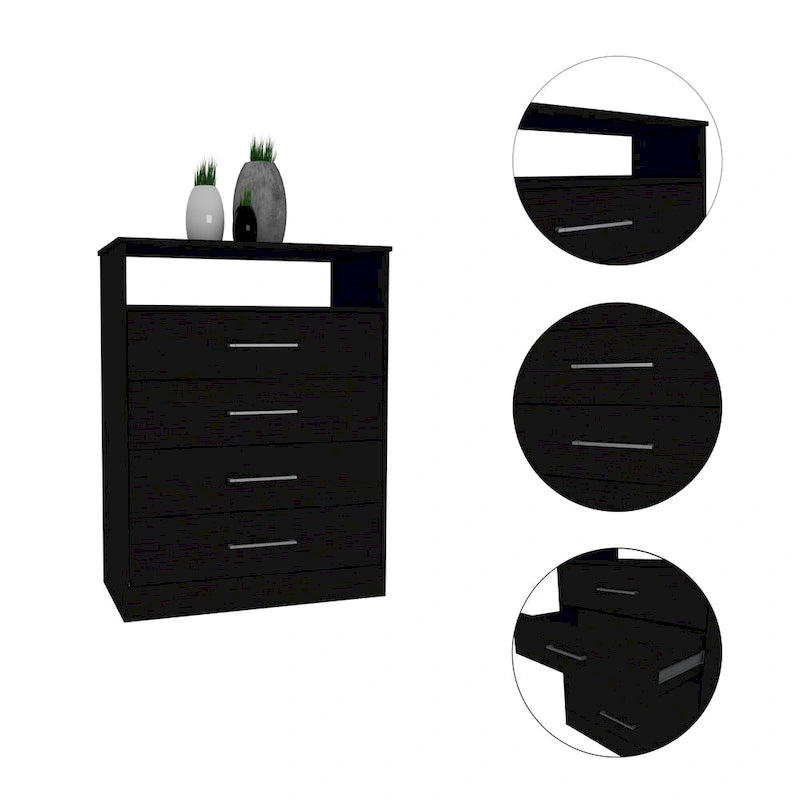 TUHOME Continental Dresser with 4 Drawers and Metal Hardware