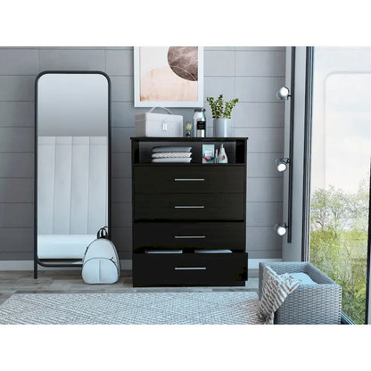 TUHOME Continental Dresser with 4 Drawers and Metal Hardware