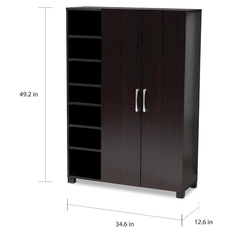 Contemporary Wenge Dark Brown Shoe Storage Cabinet