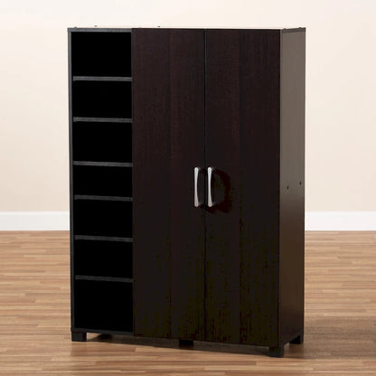 Contemporary Wenge Dark Brown Shoe Storage Cabinet