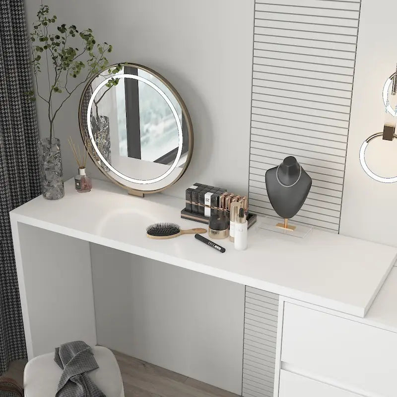 Timechee Home Rotating Dresser and Desk 6 Drawer Dresser Vanity Makeup