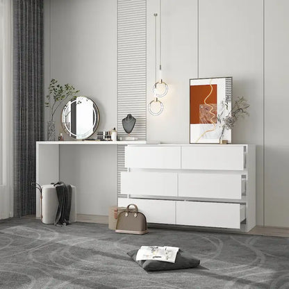 Timechee Home Rotating Dresser and Desk 6 Drawer Dresser Vanity Makeup