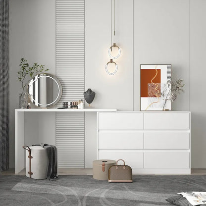 Timechee Home Rotating Dresser and Desk 6 Drawer Dresser Vanity Makeup