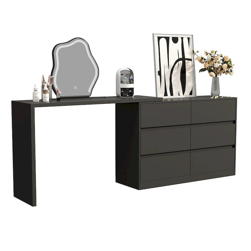 Timechee Home Rotating Dresser and Desk 6 Drawer Dresser Vanity Makeup