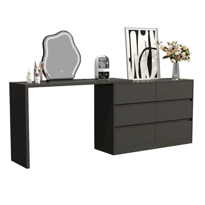 Timechee Home Rotating Dresser and Desk 6 Drawer Dresser Vanity Makeup