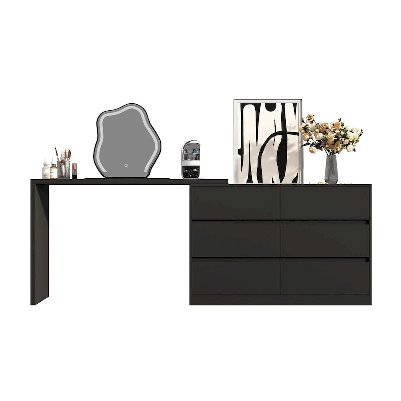 Timechee Home Rotating Dresser and Desk 6 Drawer Dresser Vanity Makeup