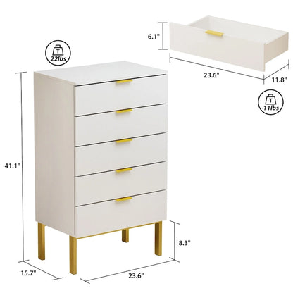 5 Drawer Dresser Chest of Drawers with Metal Leg Wood Dresser Storage