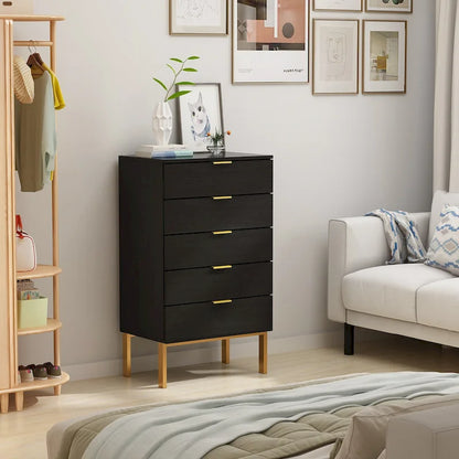 5 Drawer Dresser Chest of Drawers with Metal Leg Wood Dresser Storage