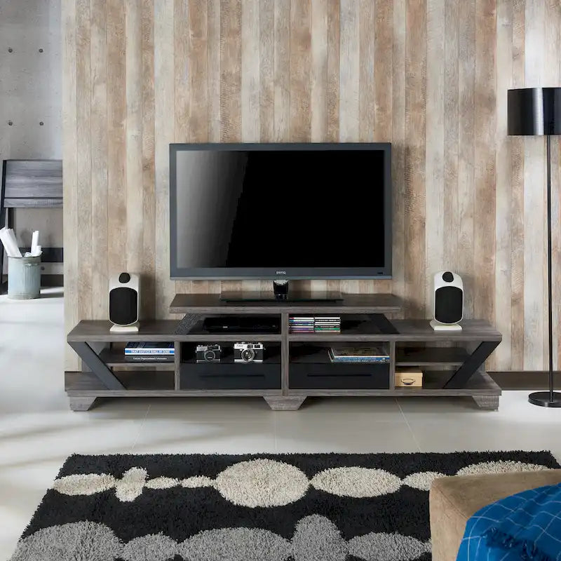 DH BASIC Modern Gray 82 Wide Open Shelf Tiered TV Stand by Denhour