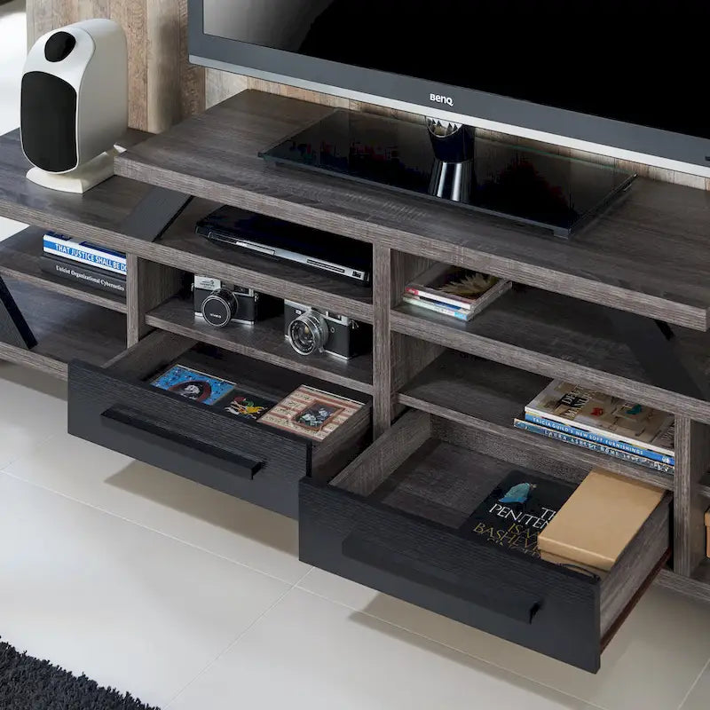 DH BASIC Modern Gray 82 Wide Open Shelf Tiered TV Stand by Denhour