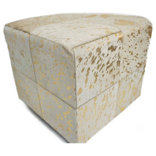 Home&Manor Gold Leather Square Cube Pouf