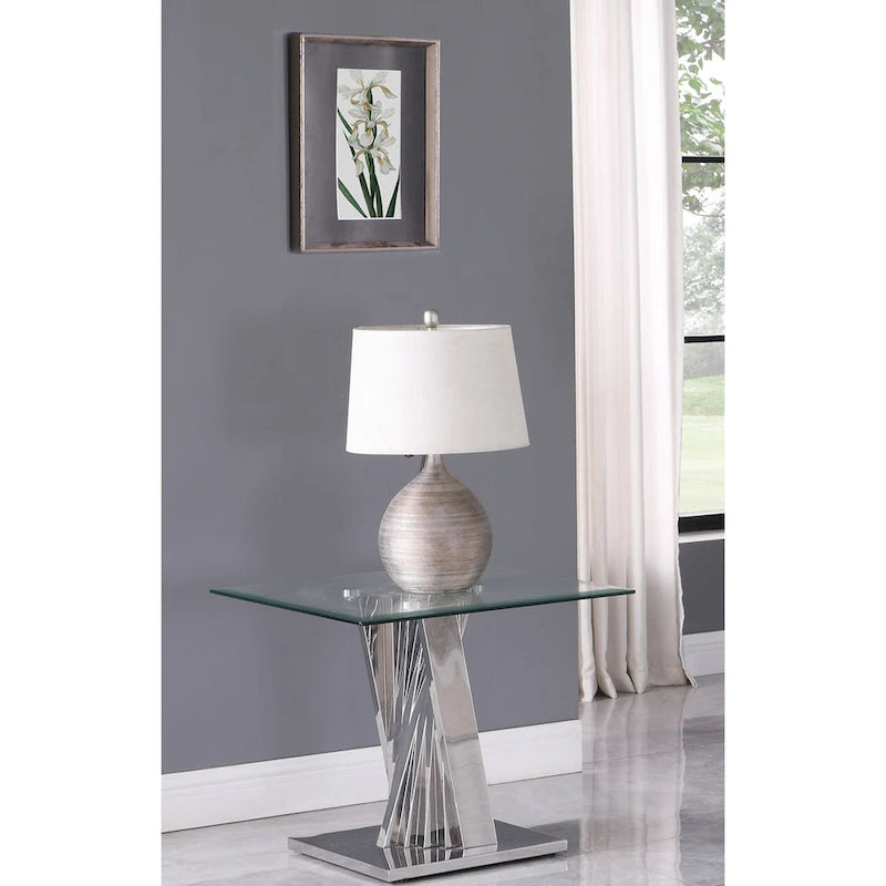 Best Quality Furniture Modern Glass End Table w/ Spiral Base - End Table