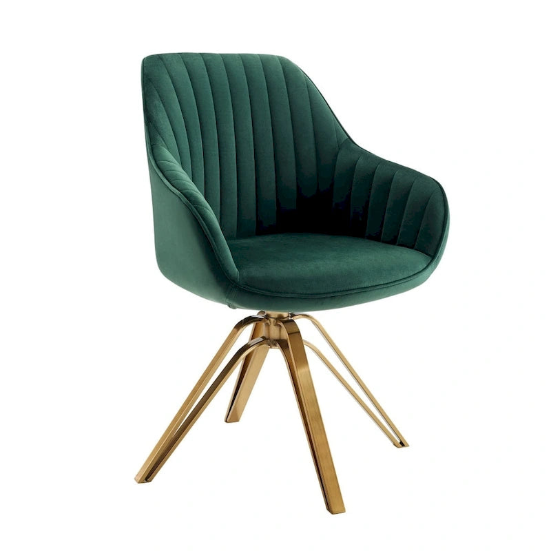 HomeRoots 23 Green Velvet And Gold Swivel Arm Chair - 23