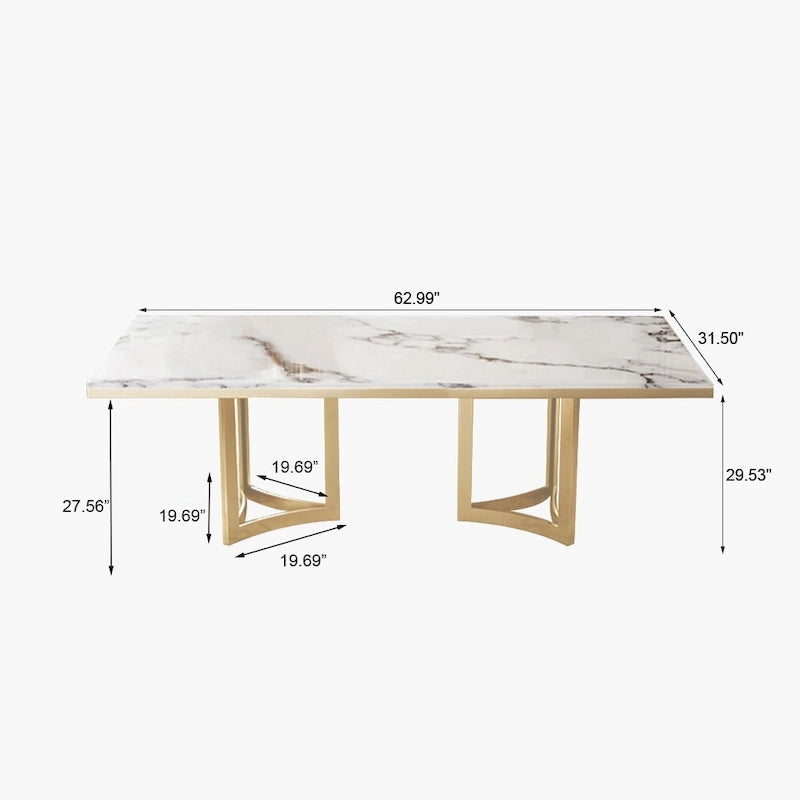 Modern Marble Dining Table with White Rectangular Tabletop Gold Stainless Legs, Dining Room Table for 4-6 - 63
