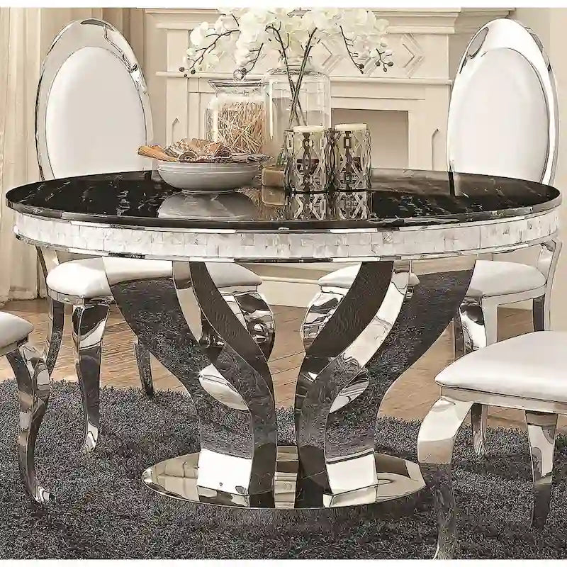 Luxurious Modern Design Round Chrome Dining Set with Marble Table Top