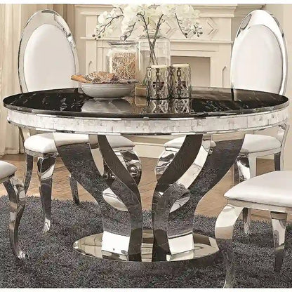 Luxurious Modern Design Round Chrome Dining Set with Marble Table Top