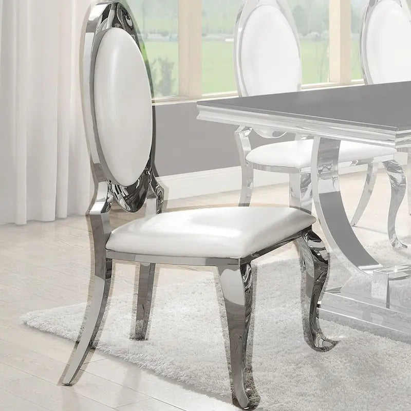 Luxurious Modern Design Round Chrome Dining Set with Marble Table Top