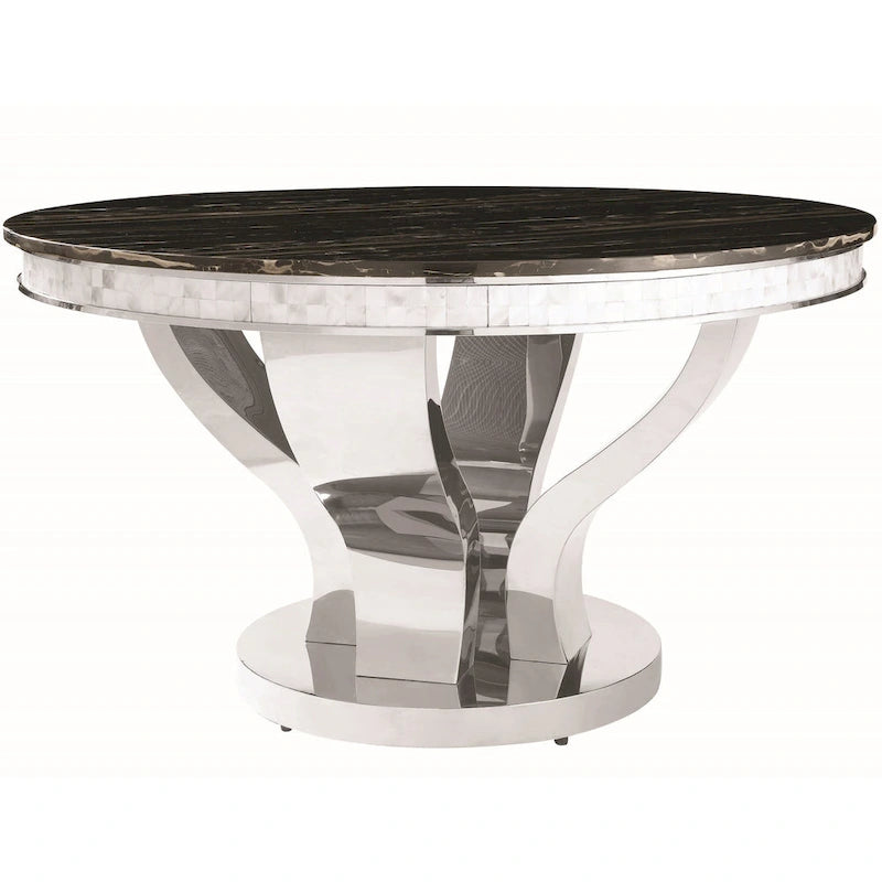 Luxurious Modern Design Round Chrome Dining Set with Marble Table Top