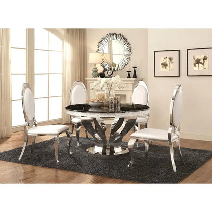 Luxurious Modern Design Round Chrome Dining Set with Marble Table Top