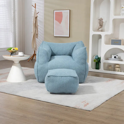 Boucle Upholstered Deep Seat Armless Square Bean Bag Chair with Ottoman