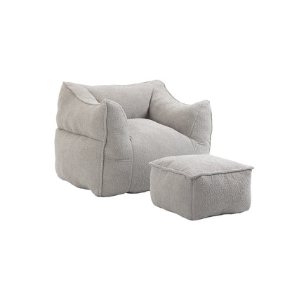 Boucle Upholstered Deep Seat Armless Square Bean Bag Chair with Ottoman