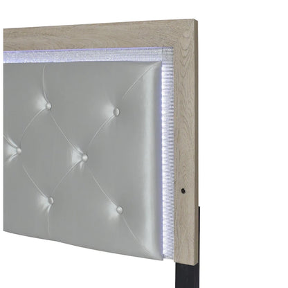 Bernard 4 Piece Cream LED Faux Leather Upholstered Tufted Panel Bedroom Set