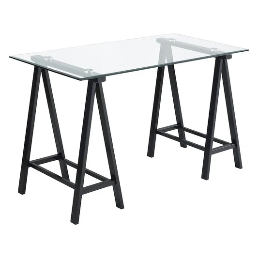 Middleton Desk with Clear Glass Top and Metal Base