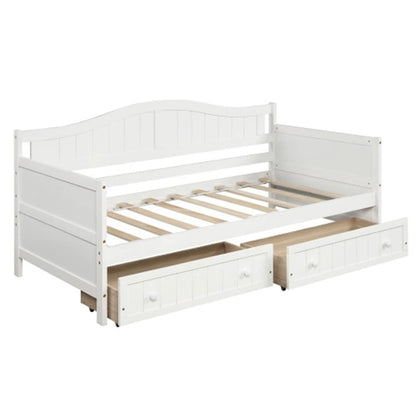Twin Wooden Daybed with 2 drawers / Trundle Bed, Sofa Bed for Bedroom Living Room,No Box Spring Needed