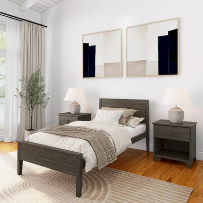 Plank and Beam Twin-Size Bed with Panel Headboard