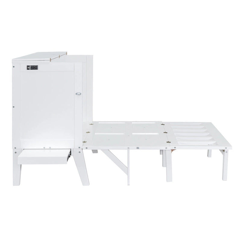 Full Size Murphy Bed Chest with Desk, USB Port