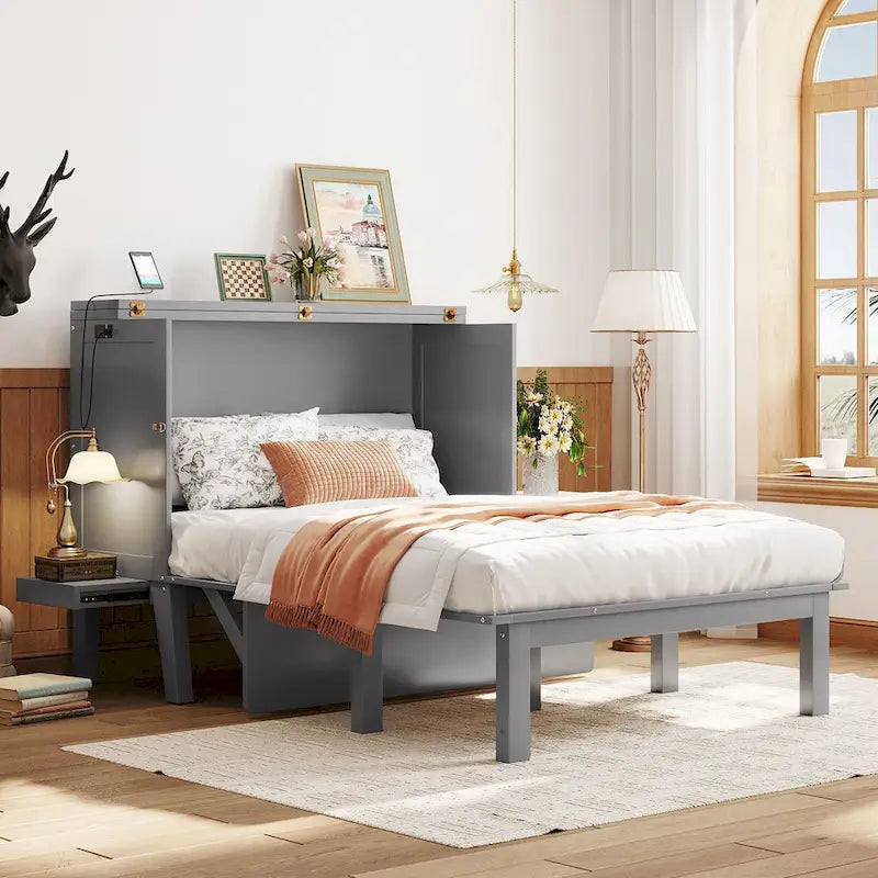 Full Size Murphy Bed Chest with Desk, USB Port