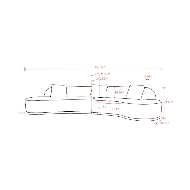 Pasargad Home Simona Curved Sofa with 3 Pillow Included